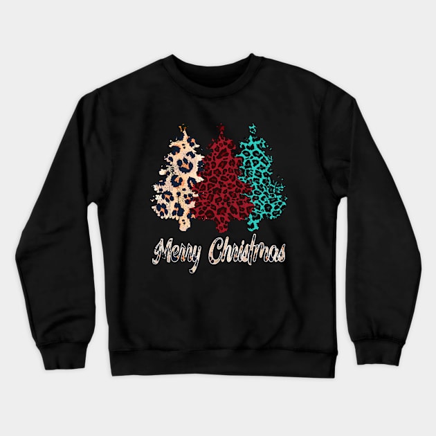 Merry Christmas Buffalo Plaid Trees/ Cheetah Christmas Crewneck Sweatshirt by UranusArts